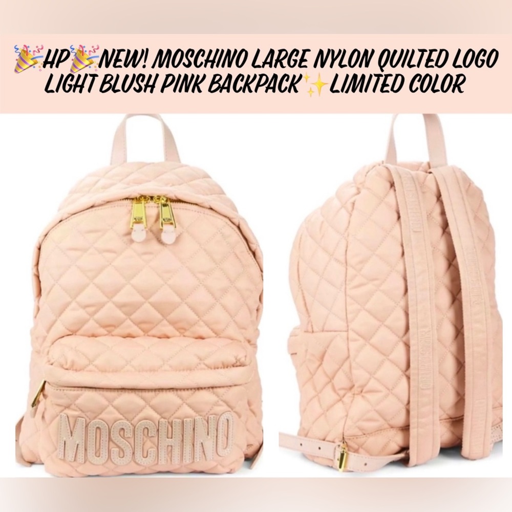 🎉HP🎉New Moschino Large Nylon Quilted Logo Light Blush Pink Backpack✨LimitedEd - Picture 15 of 15
